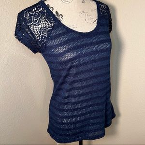 Maurice’s Dark Blue Crocheted Tee with Key-hole Back